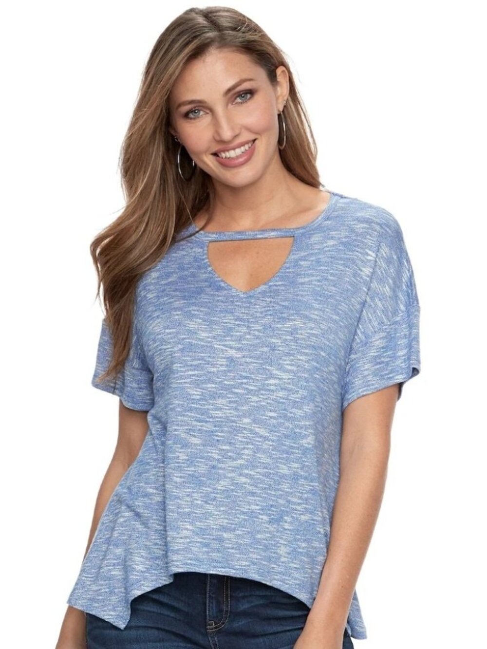 Juicy Couture Blue Blaze Shark Bite Top Women's Large Keyhole Neck Short Sleeve